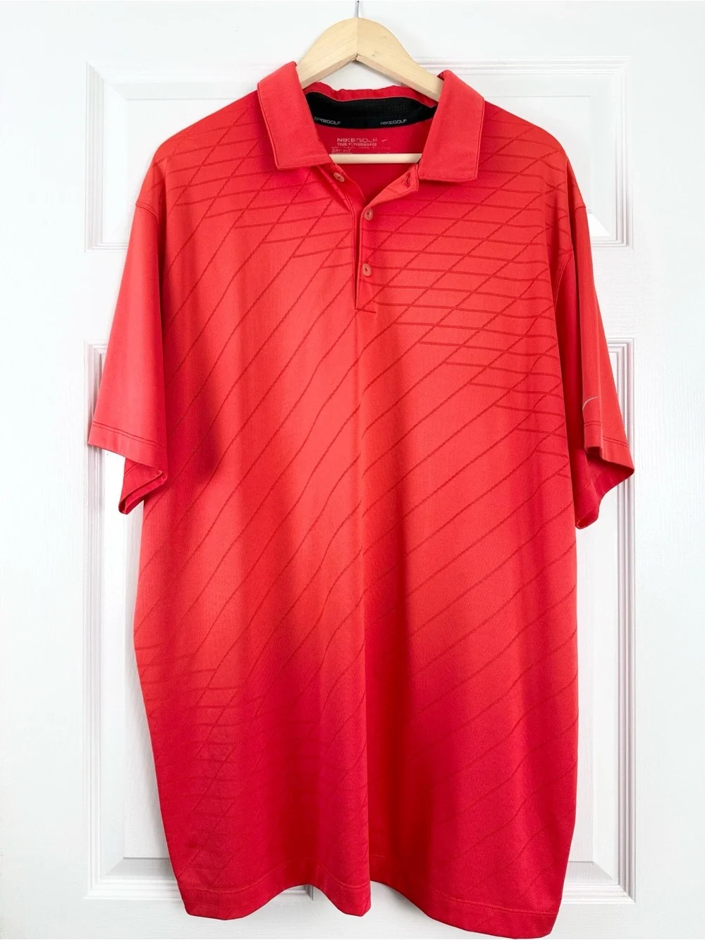 Nike Golf Dri-Fit Coral Red Polo with Subtle Diagonal Texture 2X